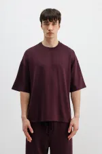 Modal Karışımlı Oversize Tişört Mürdüm