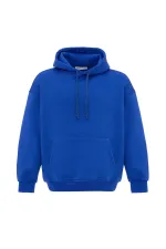 Basıc Oversize Kapüşonlu Cep Detaylı Sweatshirt Saks