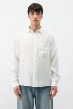 Modal Kumaş Cepli Oversize Gömlek Ekru