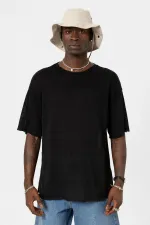 Basic Oversize Örme Triko Tişört Siyah