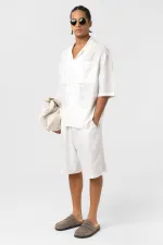 Chemise oversize en lin à double poche, écru