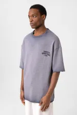 Yıkamalı Oversize Triko Tişört Gri