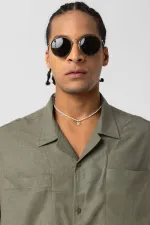 Double Pocket Oversize Linen Shirt Khaki