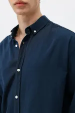 Basic Oversize Pamuk  Keten Gömlek Lacivert