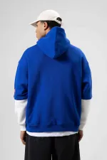 Sweat à capuche imprimé oversize bleu marine