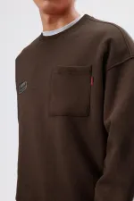 Oversize Bisiklet Yaka Cepli Sweatshirt Kahve