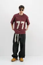 Numara Baskılı Oversize Tişört Bordo