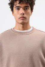 Sweat-shirt basique oversize délavé, couleur vison