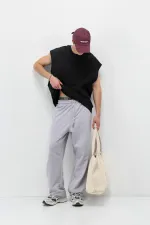 Basic Bel Lastikli  Eşofman Alt Gri Melanj