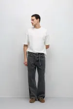 Jean baggy rayé gris avec ceinture