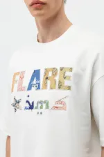 Baskılı Oversize Tişört Ekru