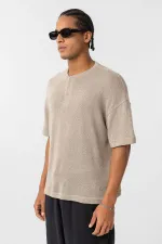 Basic Oversize Button-Down T-Shirt Beige