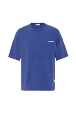 Label Detailed Oversize Modal Fabric Tracksuit Set Navy Blue