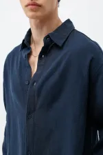 Uzun Kollu Basic Oversize Gömlek Lacivert