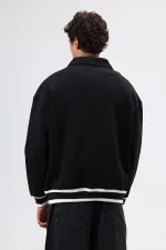 Sweat-shirt noir oversize à col polo