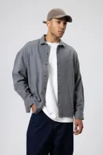 Veste chemise oversize texturée grise