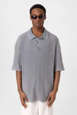 Polo Yaka Oversize Triko Gri