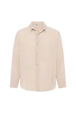Oversize Modal Kumaş Gömlek Bej