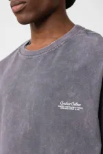 Yıkamalı Oversize Ekose Detaylı Tişört Füme