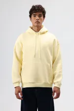 Sweat à capuche basique oversize délavé jaune