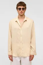 Oversize Long-Sleeve Modal Fabric Shirt, Beige