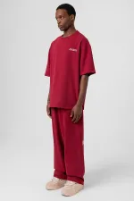 Yıkamalı Arka Baskılı Oversize Eşofman Takım Bordo