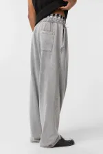 Yıkamalı Bel Detaylı Baggy Eşofman Alt Gri