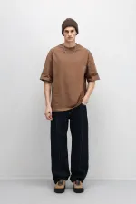 T-shirt basique oversize à col rond, marron