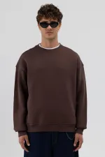Basic Crew Neck Oversize Sweatshirt, Coffee