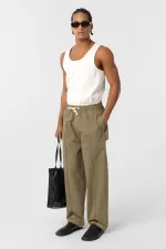 Pantalon ample en gabardine à lacets, kaki