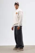 Oversize Crew Neck Printed Sweatshirt Stone