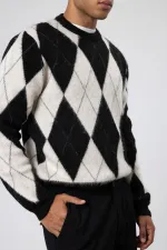 Baklava Desenli Oversize Kazak Siyah