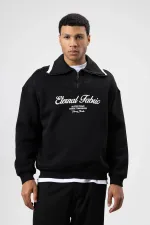 Sweat-shirt noir oversize à col zippé