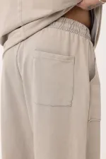 Yıkamalı Baskılı Oversize Eşofman Takım Soğuk Vizon