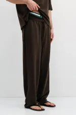 Fitilli Dokulu Baggy Eşofman Alt Koyu Kahve