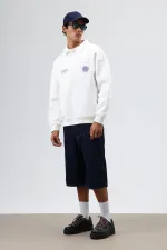 Sweat-shirt oversize à col polo imprimé délavé, écru