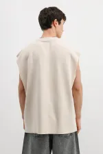 Oversize Kolsuz Basic Tişört Taş Oversize Kolsuz Basic Tişört Taş