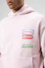 Oversize Washed Print Hooded Sweatshirt Pink