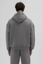 Sweat à capuche basique oversize zippé, gris foncé