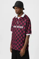 Oversize Polo Collar Jersey T-Shirt BURGUNDY/BLACK