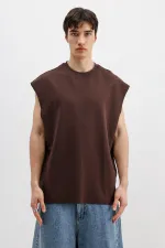 T-shirt basique oversize sans manches, marron