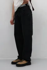 Dikiş Detaylı Relaxed Fit Jean Siyah