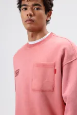 Oversize Crew Neck Sweatshirt with Pockets, Burgundy