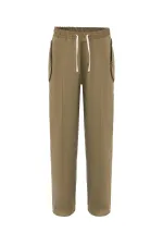 Pantalon ample en gabardine à lacets, kaki