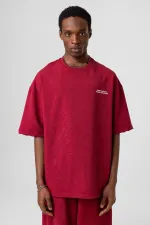 Yıkamalı Arka Baskılı Oversize Eşofman Takım Bordo