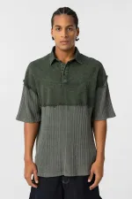 Washed Oversize Polo Shirt Khaki