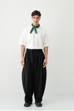 Barrel Fit Tailored Fit Kemerli Pantolon Siyah