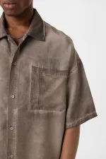 Yıkamalı Kısa Kollu Oversize Gömlek Kahve