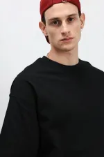 Basic Oversize Bisiklet Yaka Tişört Siyah