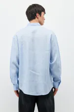 100% Linen Oversize Long-Sleeve Shirt, Baby Blue